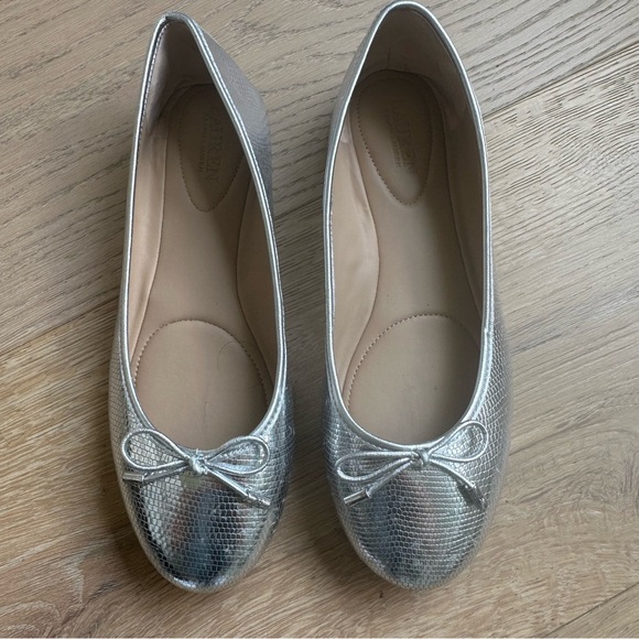 Ralph Lauren Jayna Metallic Leather Flat Silver 6.5 - Picture 2 of 6